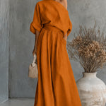 Women's One Shoulder Top And Wide Leg Pants Set