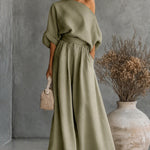 Women's One Shoulder Top And Wide Leg Pants Set