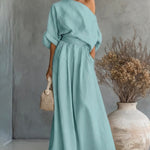 Women's One Shoulder Top And Wide Leg Pants Set