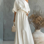 Women's One Shoulder Top And Wide Leg Pants Set