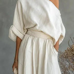 Women's One Shoulder Top And Wide Leg Pants Set