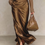High Waist Satin Maxi Skirt with Side Slit