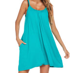 Women's Swimwear Coverups Tank Sundresses Beach Spaghetti Strap Dress Bikini Cover Up Swing Strap Dresses with Pockets - Zeagoo (Us Only)