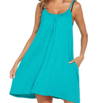 Women's Swimwear Coverups Tank Sundresses Beach Spaghetti Strap Dress Bikini Cover Up Swing Strap Dresses with Pockets - Zeagoo (Us Only)