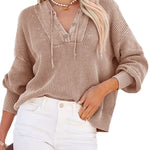 Women's Oversized Sweater V Neck Hooded Pullover Sweater Long Sleeve Knitted Jumper Tops - Zeagoo (Us Only)