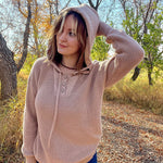 Women's Oversized Sweater V Neck Hooded Pullover Sweater Long Sleeve Knitted Jumper Tops - Zeagoo (Us Only)