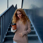 Women's Oversized Sweater V Neck Hooded Pullover Sweater Long Sleeve Knitted Jumper Tops - Zeagoo (Us Only)