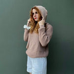 Women's Oversized Sweater V Neck Hooded Pullover Sweater Long Sleeve Knitted Jumper Tops - Zeagoo (Us Only)