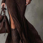 Marceline | Long Brown Dress with Belt