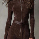 Marceline | Long Brown Dress with Belt