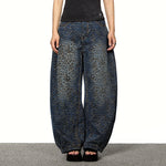 American Leopard Print Wide-leg Denim Scimitar Pants