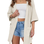 Women's Summer Cardigans 3/4 Sleeve Open Front Cardigan Duster Waffle Knit Kimono Swimsuit Cover Ups - Zeagoo (Us Only)