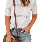 Zeagoo Women Short Sleeve Knit Openwork Pullover