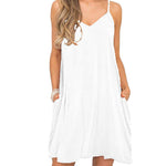 Women's Swimwear Coverups Tank Sundresses Beach Spaghetti Strap Dress Bikini Cover Up Swing Strap Dresses with Pockets - Zeagoo (Us Only)