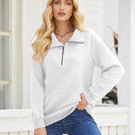 Womens Quilted Sweatshirts Quarter Zip Pullovers Lightweight Long Sleeve Stand Collar Tops with Kangaroo Pocket - Zeagoo (Us Only)