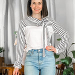 Zeagoo Bow Tie Neck Long Sleeve Shirts Work Tops