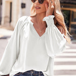 Zeagoo Blouses Puff Long Sleeve Pleated V Neck Tunic Tops