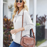 Womens Quilted Sweatshirts Quarter Zip Pullovers Lightweight Long Sleeve Stand Collar Tops with Kangaroo Pocket - Zeagoo (Us Only)