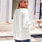 Zeagoo Blouses Puff Long Sleeve Pleated V Neck Tunic Tops