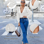 Women Sexy Bodysuits Long Sleeve V Neck Jumpsuits Tops Leotard Shirts - Zeagoo (Us Only)