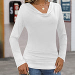 Womens Long Sleeve Ruched Top Slim Fitted Cowl Neck Wrap Shirts with Side Shirring - Zeagoo (Us Only)
