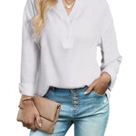 Womens Blouses Dressy Casual Long Sleeve Henley V-Neck Button Up Drop Shoulder Blouse Shirt Tops Relaxed Fit S-XXL - Zeagoo (Us Only)