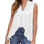 Women's Sleeveless Draped Open Front Cardigan Ruffles Hem Vest - Zeagoo (Us Only)