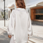 Women's Silk Shirts V Neck Shirred Lantern Sleeve Casual Work Blouse Tunic Tops - Zeagoo (Us Only)