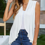 Women's Sleeveless Draped Open Front Cardigan Ruffles Hem Vest - Zeagoo (Us Only)