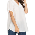 Women's Casual Tunic Summer Short Sleeve Chiffon Top Loose V Neck Dressy Office Work Shirt Blouse - Zeagoo (Us Only)
