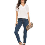 Women's Casual Tunic Summer Short Sleeve Chiffon Top Loose V Neck Dressy Office Work Shirt Blouse - Zeagoo (Us Only)