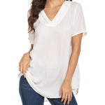 Women's Casual Tunic Summer Short Sleeve Chiffon Top Loose V Neck Dressy Office Work Shirt Blouse - Zeagoo (Us Only)