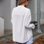 Womens Blouses Dressy Casual Long Sleeve Henley V-Neck Button Up Drop Shoulder Blouse Shirt Tops Relaxed Fit S-XXL - Zeagoo (Us Only)