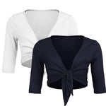 Women's Cropped Cardigan 3/4 Sleeve Sweater Shrugs Tie Front Bolero Jacket 2 Pack S-XXL - Zeagoo (Us Only)