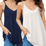 Womens Chiffon Tank Top V Neck Basic Cami Loose Fit Flowy Spaghetti Strap Camisole Casual Sleeveless Tops 2-Pack - Zeagoo (Us Only)