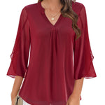 Zeagoo 3/4 Sleeve Ruffle V Neck Flowy Floral Mesh Blouses
