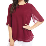 Womens Casual Scoop Neck Loose Top 3/4 Sleeve Chiffon Blouse Shirt Tops - Zeagoo (Us Only)