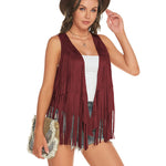 Women's Tassel Sleeveless Vest 70s Outfits for Women Hippie Clothes Fringe Jacket Cardigan S-XXL - Zeagoo (Us Only)
