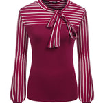 Zeagoo Bow Tie Neck Long Sleeve Shirts Work Tops