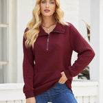 Womens Quilted Sweatshirts Quarter Zip Pullovers Lightweight Long Sleeve Stand Collar Tops with Kangaroo Pocket - Zeagoo (Us Only)