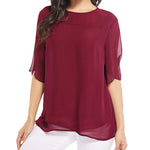Womens Casual Scoop Neck Loose Top 3/4 Sleeve Chiffon Blouse Shirt Tops - Zeagoo (Us Only)