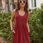 Women Summer Dresses Beach Floral Sleeveless Tshirt Sundress Pockets Casual Loose Flowy Tank Dress - Zeagoo (Us Only)