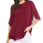 Womens Casual Scoop Neck Loose Top 3/4 Sleeve Chiffon Blouse Shirt Tops - Zeagoo (Us Only)