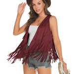 Women's Tassel Sleeveless Vest 70s Outfits for Women Hippie Clothes Fringe Jacket Cardigan S-XXL - Zeagoo (Us Only)