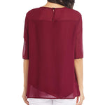 Womens Casual Scoop Neck Loose Top 3/4 Sleeve Chiffon Blouse Shirt Tops - Zeagoo (Us Only)