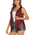 Women's Tassel Sleeveless Vest 70s Outfits for Women Hippie Clothes Fringe Jacket Cardigan S-XXL - Zeagoo (Us Only)