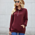 Womens Quilted Sweatshirts Quarter Zip Pullovers Lightweight Long Sleeve Stand Collar Tops with Kangaroo Pocket - Zeagoo (Us Only)