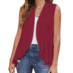 Women's Sleeveless Draped Open Front Cardigan Ruffles Hem Vest - Zeagoo (Us Only)