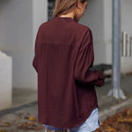 Womens Blouses Dressy Casual Long Sleeve Henley V-Neck Button Up Drop Shoulder Blouse Shirt Tops Relaxed Fit S-XXL - Zeagoo (Us Only)