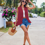 Women's Sleeveless Draped Open Front Cardigan Ruffles Hem Vest - Zeagoo (Us Only)